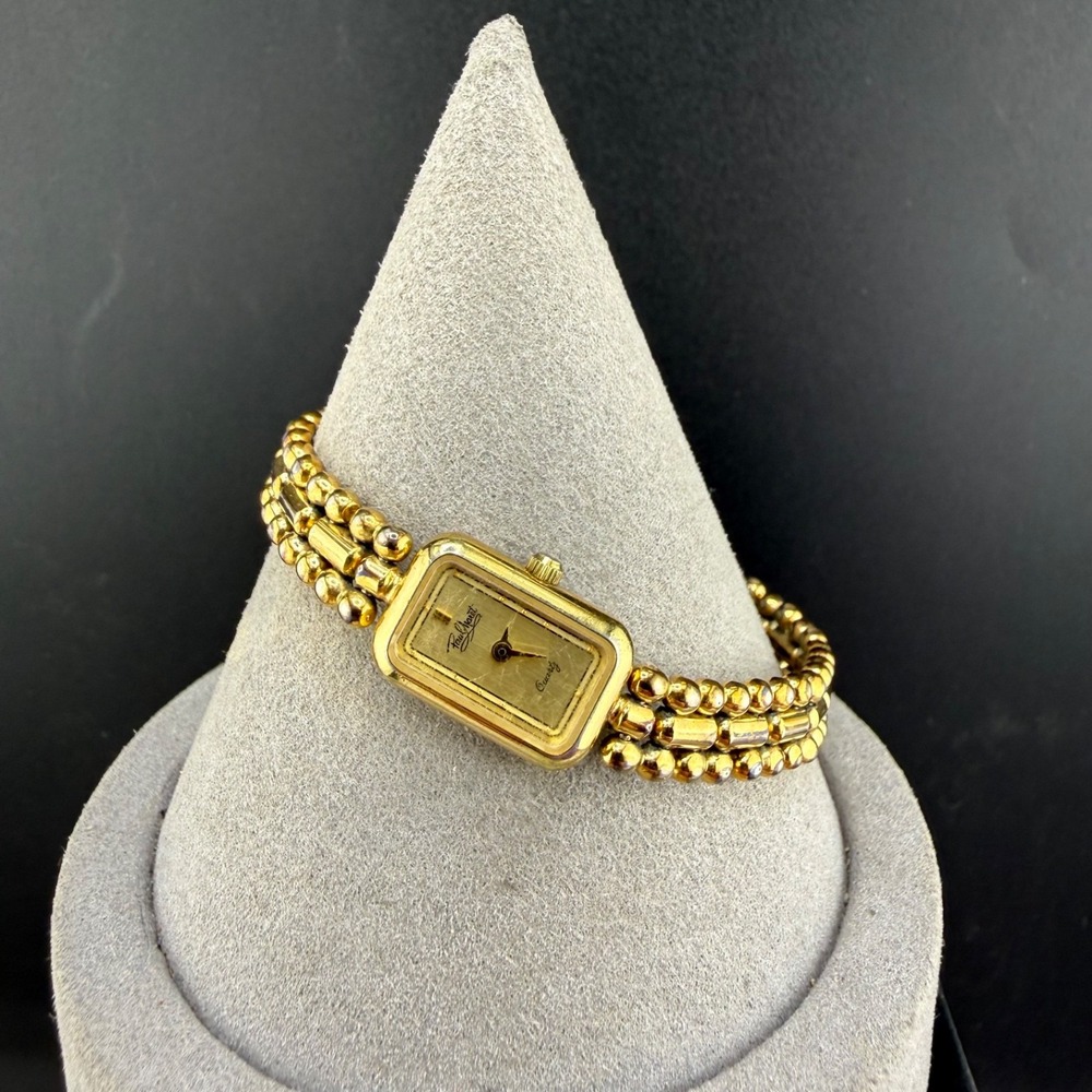 Vintage Paul Maret Wristwatch Gold Tone Bracelet Beaded Rectangular 7"